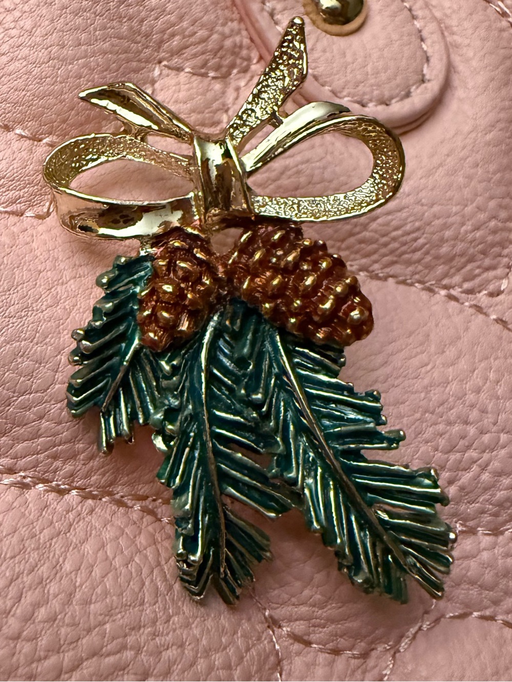 Gerry's Vintage Goldtone Bow Brooch with Green Enameled Pine